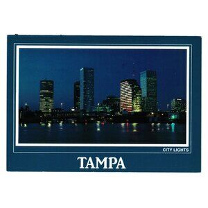 Vintage Tampa Skyline Postcard City Lights Night View John Lantero Tourism Bay